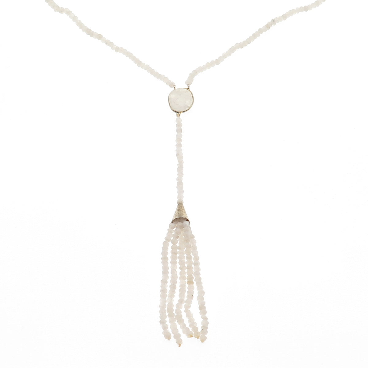 925 Sterling Gold Plated Vintage Real Moonstone Tassel Beaded Chain Necklace 28"