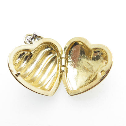 925 Sterling Silver 2-Tone Heart Ribbed Locket Pendant