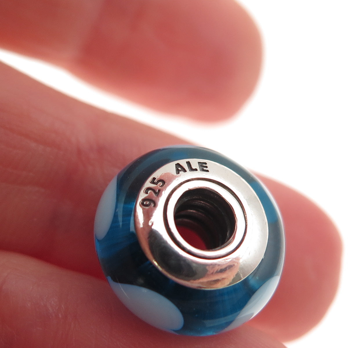 Pandora 925 Sterling Silver Blue Murano Glass Heart Slide Bead Charm