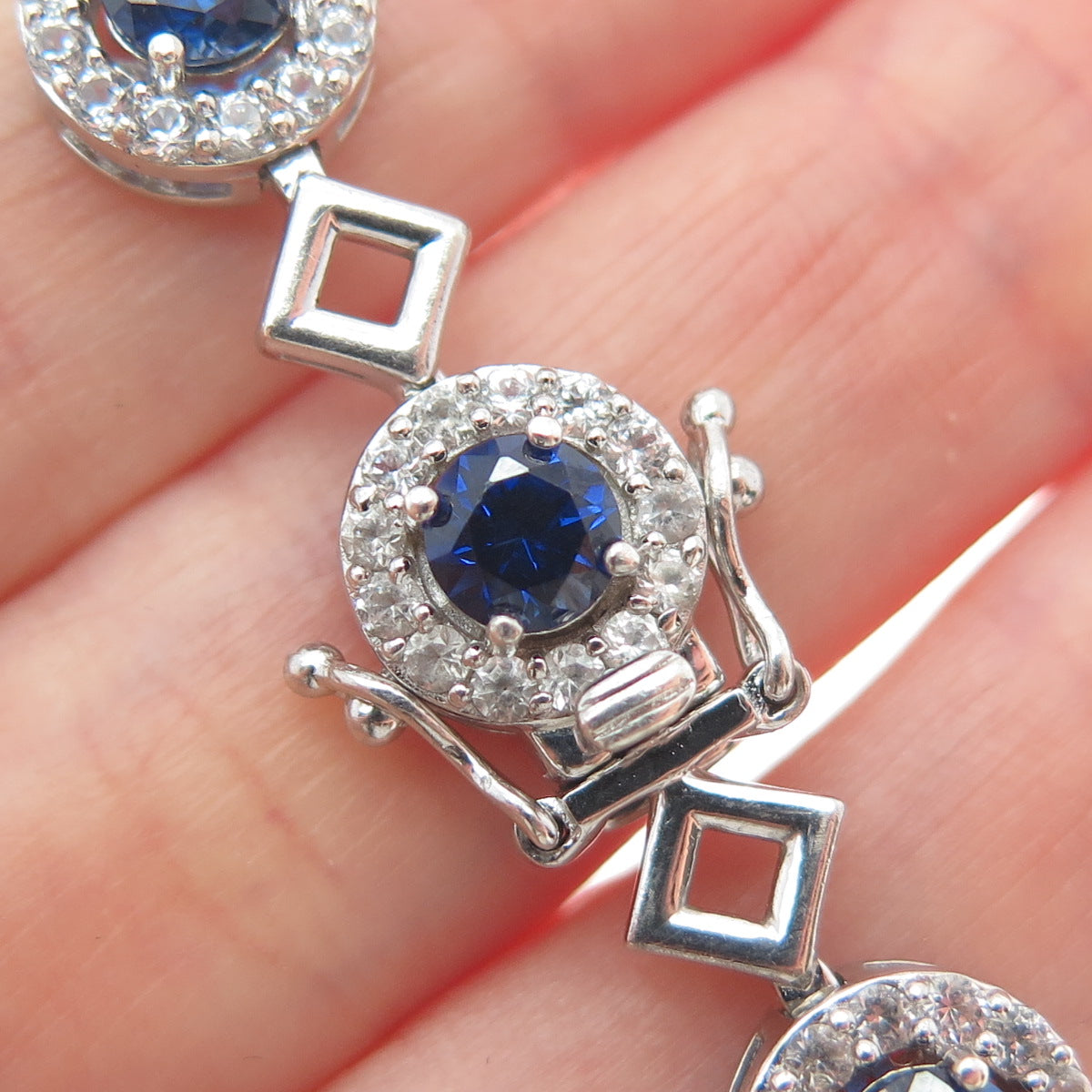 EMA 925 Sterling Silver Lab-Created Sapphire & Real White Topaz Bracelet 7.25"