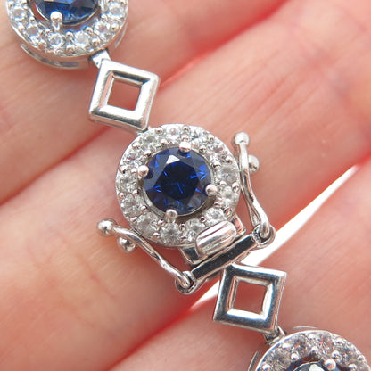 EMA 925 Sterling Silver Lab-Created Sapphire & Real White Topaz Bracelet 7.25"