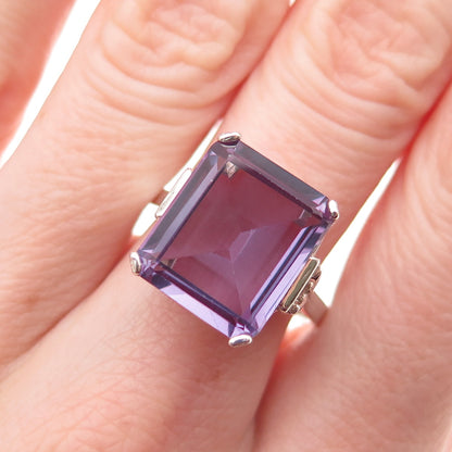 925 Sterling Silver Vintage Lab-Created Peacock Sapphire Ring Size 9