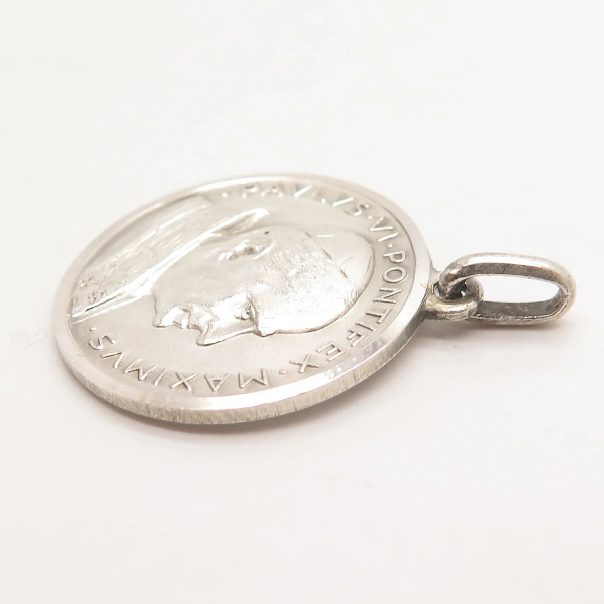 800 Silver Vintage Roma Pope Paulus VI Pontifex Max. Medal Pendant