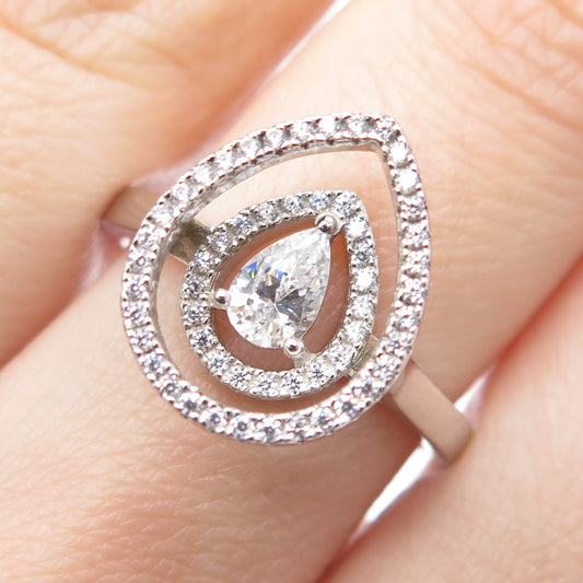 925 Sterling Silver Pear & Round-Cut C Z Teardrop Promise Ring Size 8