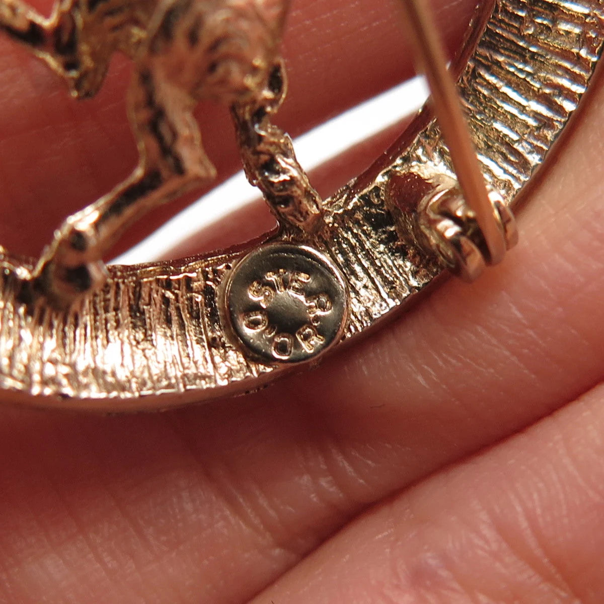 925 Sterling Silver Gold Plated Vintage D'OR Aries Zodiac Sign Round Pin Brooch
