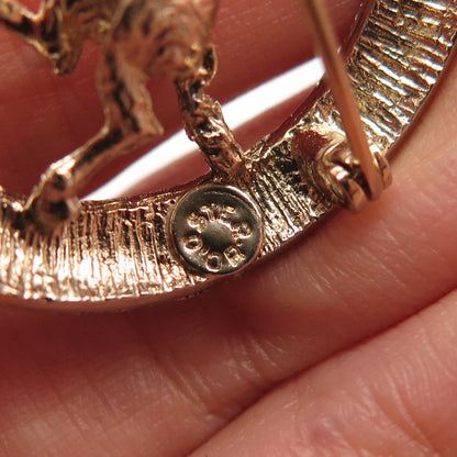925 Sterling Silver Gold Plated Vintage D'OR Aries Zodiac Sign Round Pin Brooch