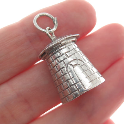 925 Sterling Silver Vintage Mexico Tower 3D Charm Pendant