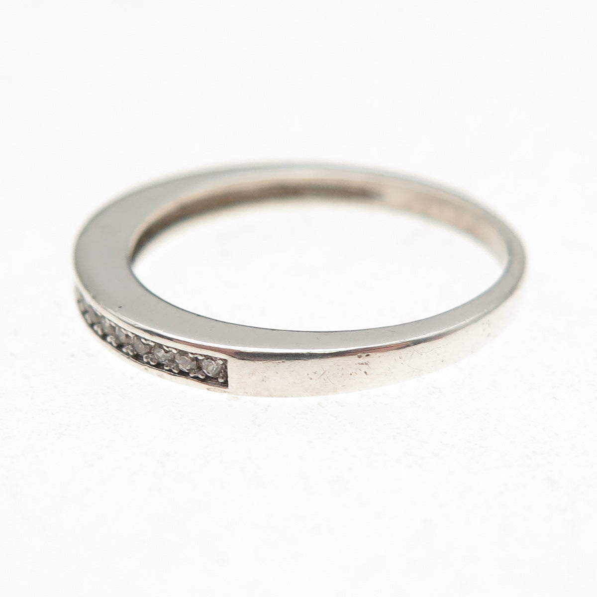 925 Sterling Silver Round-Cut C Z Half Eternity Stackable Band Ring Size 6.75