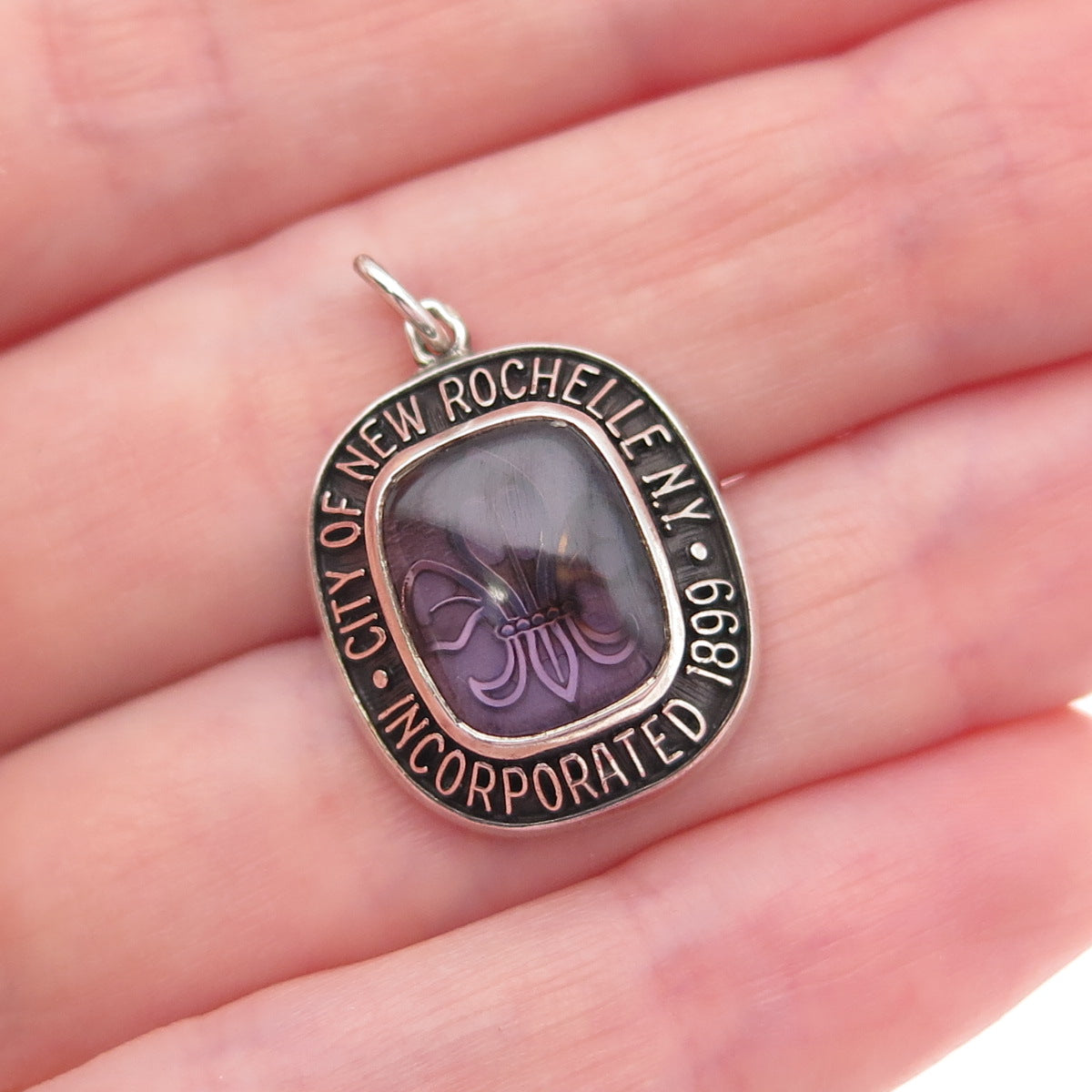 925 Sterling Silver Vintage Enamel City of New Rochelle Inc. 1899 Charm Pendant