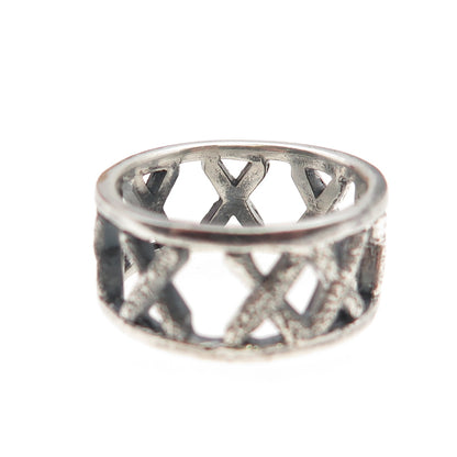 925 Sterling Silver Vintage Modernist X-Shape Oxidized Band Ring Size 7