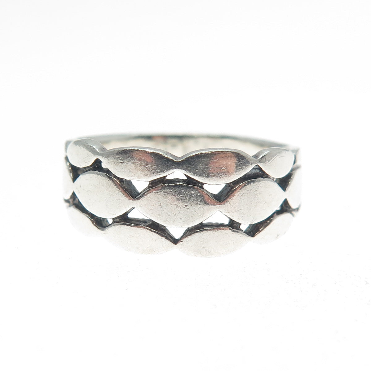 925 Sterling Silver Vintage Marquise-Cut Link Ring Size 7.25