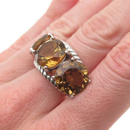 925 Sterling Silver Vintage Real Round-Cut Smoky Quartz Ring Size 6