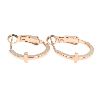 925 Sterling Silver Rose Gold Plated Cross Hoop Earrings