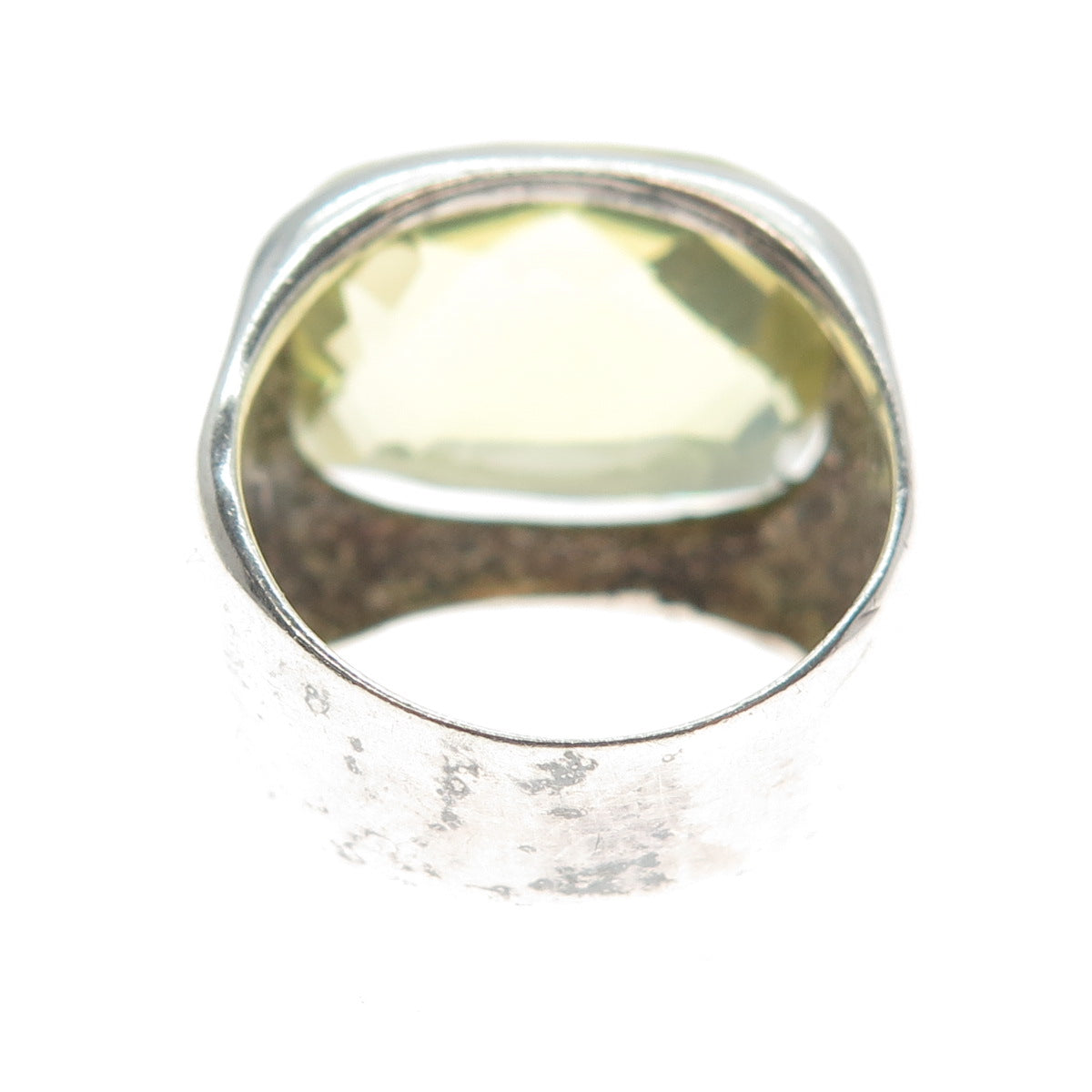 SOL 925 Sterling Silver Vintage Real Lemon Citrine Domed Oxidized Ring Size 7.75