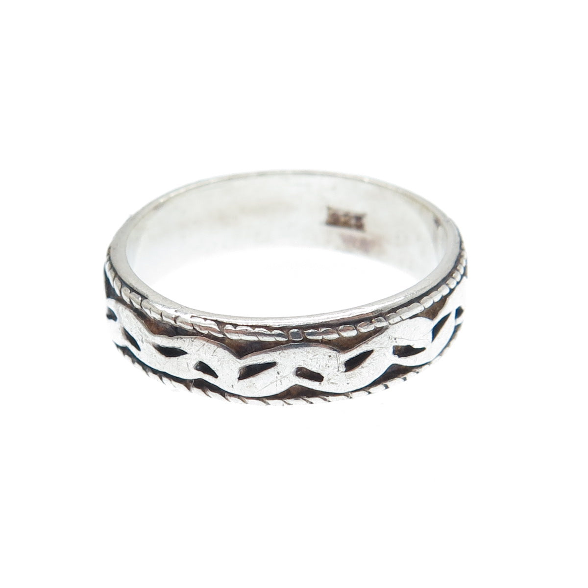 925 Sterling Silver Vintage Wavy Oxidized Band Ring Size 7.25