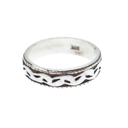 925 Sterling Silver Vintage Wavy Oxidized Band Ring Size 7.25