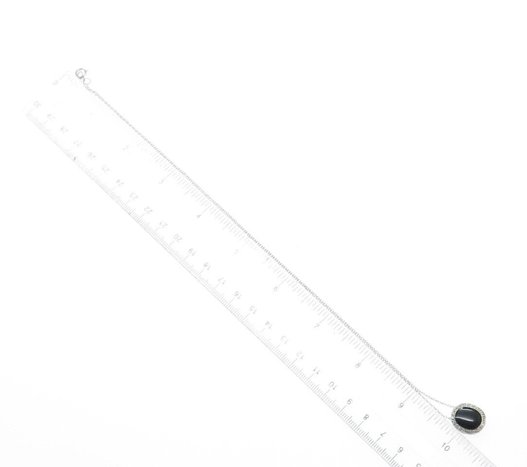 925 Sterling Silver Real Round-Cut Diamond & Black Onyx Chain Necklace 20"