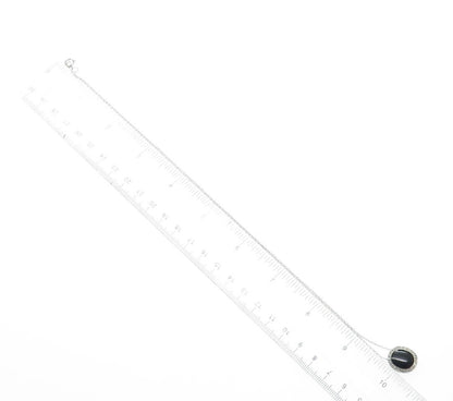 925 Sterling Silver Real Round-Cut Diamond & Black Onyx Chain Necklace 20"