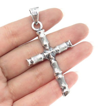 925 Sterling Silver Vintage Mexico Bamboo Cross Pendant