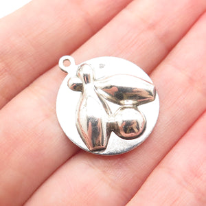 BEAU 925 Sterling Silver Vintage Bowling Minimalist Charm Pendant