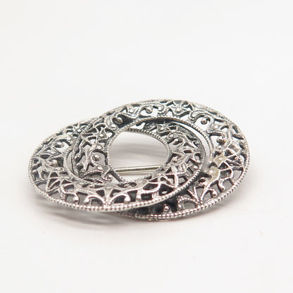 925 Sterling Silver Vintage Jewelart Ornate Pin Brooch