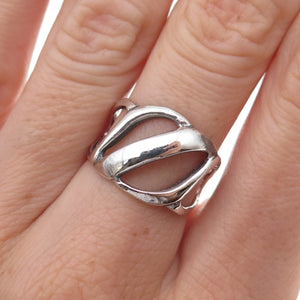 925 Sterling Silver Vintage Modernist Oxidized Ring Size 6.25