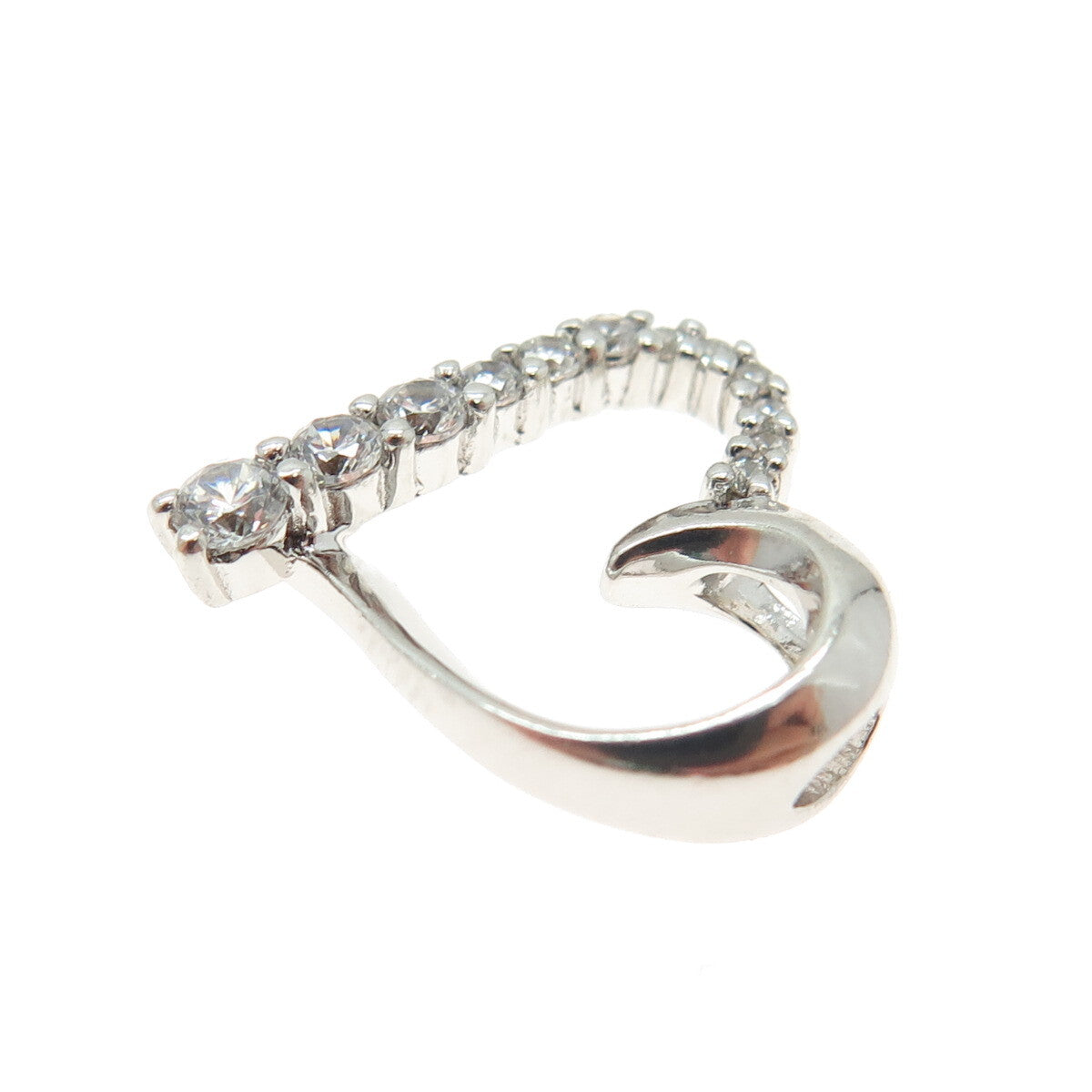 SAI 925 Sterling Silver Round-Cut Graduated C Z Heart Minimalist Slide Pendant
