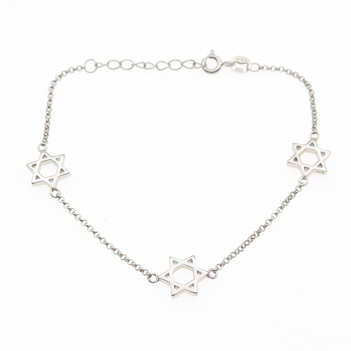 925 Sterling Silver Star of David Rolo Link Bracelet 6.25-7.25"