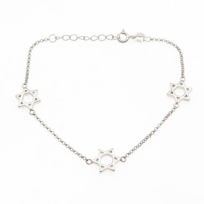 925 Sterling Silver Star of David Rolo Link Bracelet 6.25-7.25"