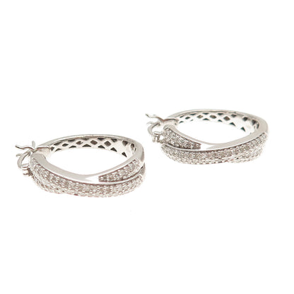 Platinaire Sterling Silver Real Round-Cut Diamond Crisscross Hoop Earrings