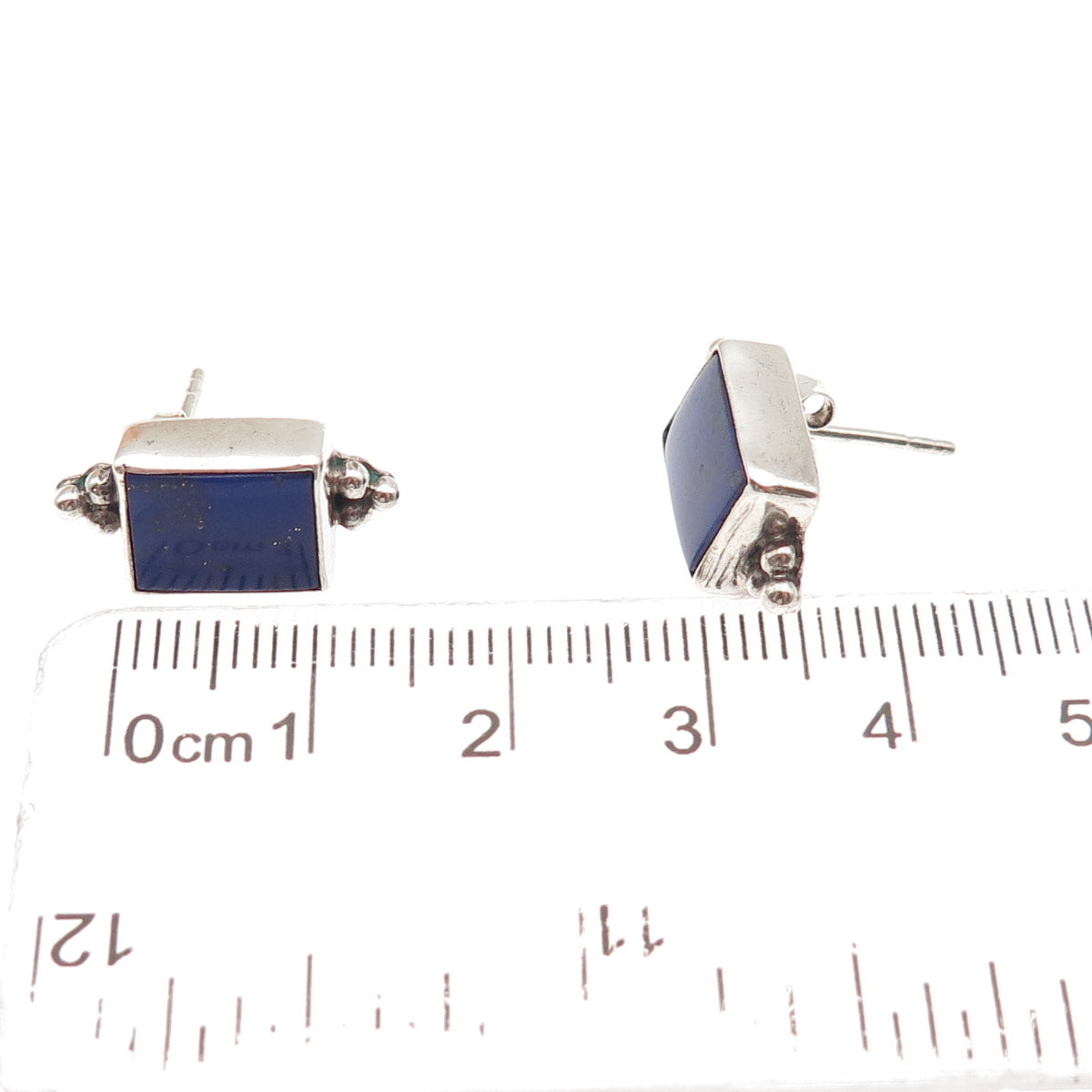 925 Sterling Silver Vintage Real Lapis Lazuli Beaded Earrings