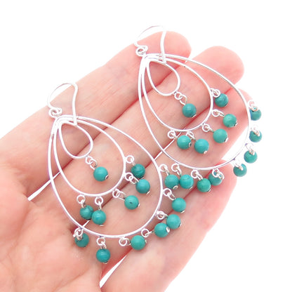 SX SALLY C 925 Sterling Silver Vintage Real Turquoise Teardrop Dangle Earrings