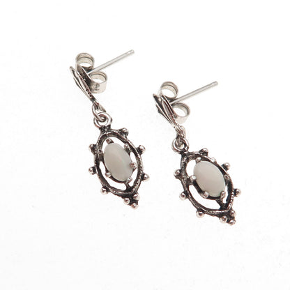925 Sterling Silver Vintage Real Opal Oxidized Dangle Earrings