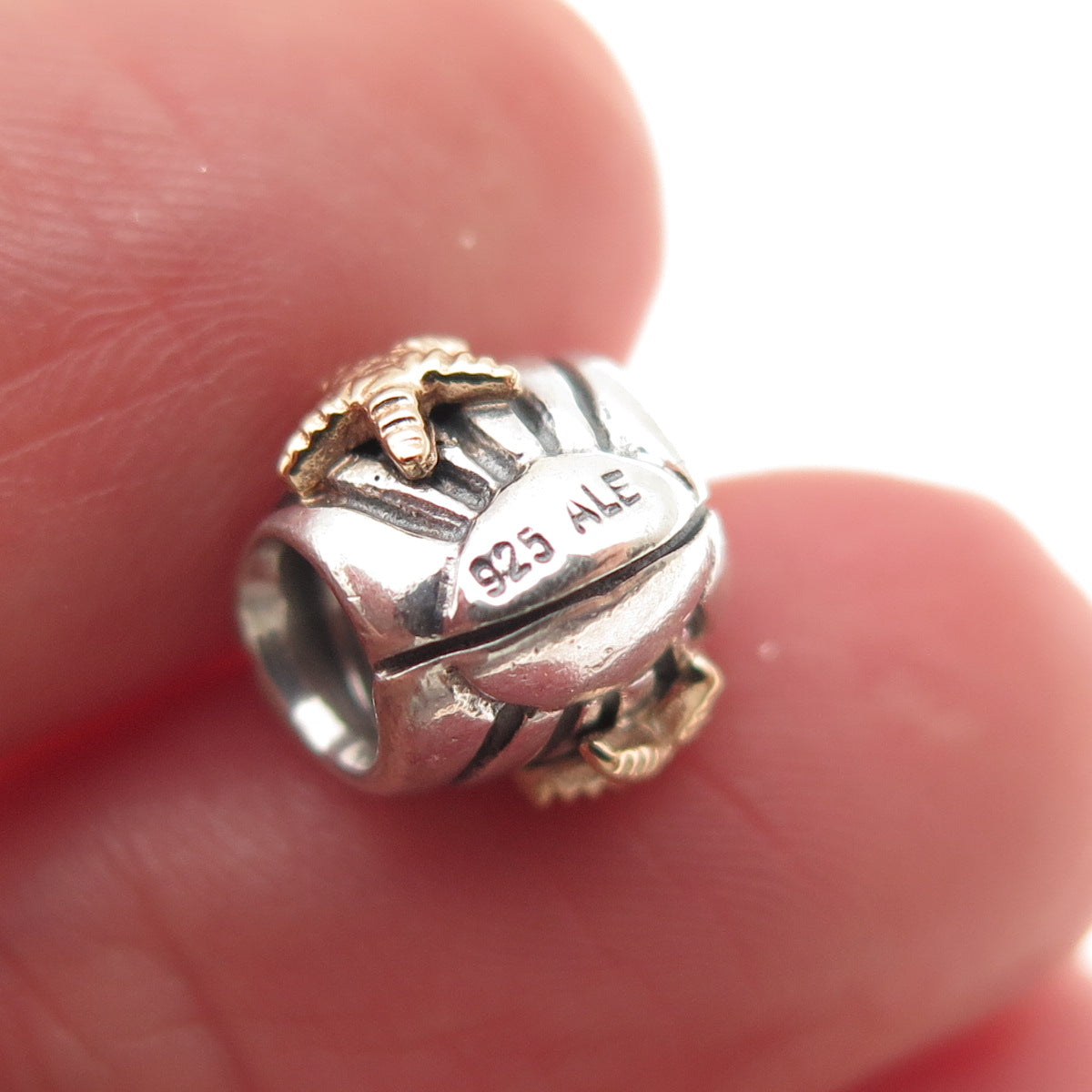 PANDORA 925 Sterling Silver & Gold Seashell Starfish Slide Bead Charm