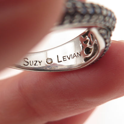 Suzy Levian Sterling Silver Real Tanzanite & White Topaz Crisscross Ring Size 8