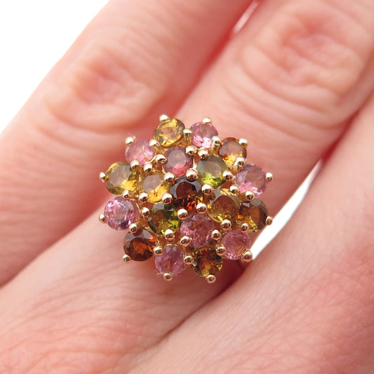 D'Joy 925 Sterling Silver Gold Plated Real Multi-Color Tourmaline Ring Size 5