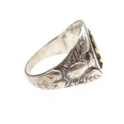 925 Sterling Silver 2-Tone Antique WWII US Army Eagle Oxidized Ring Size 10