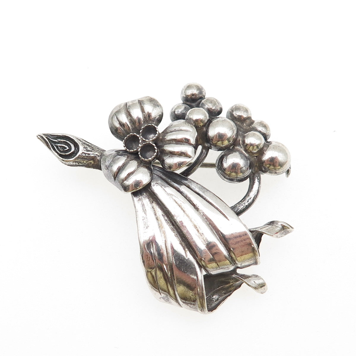 Pinco Forening Sterling Silver Vintage 1957 Sweden Flower Oxidized Pin Brooch