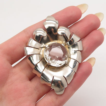 925 Sterling Silver Antique E. Waller Crystal Modernist Pin Brooch