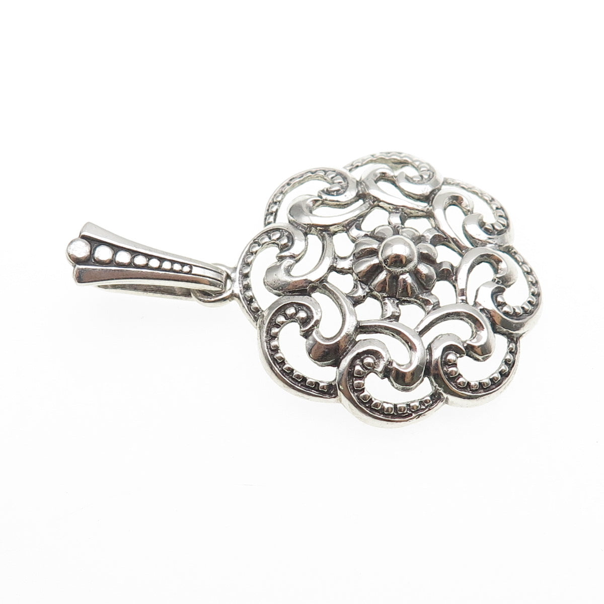 835 Silver Vintage European Flower Swirl Oxidized Charm Pendant
