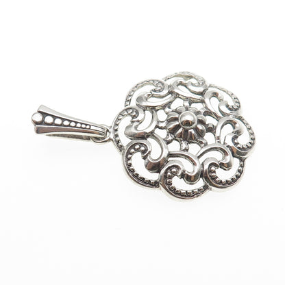 835 Silver Vintage European Flower Swirl Oxidized Charm Pendant