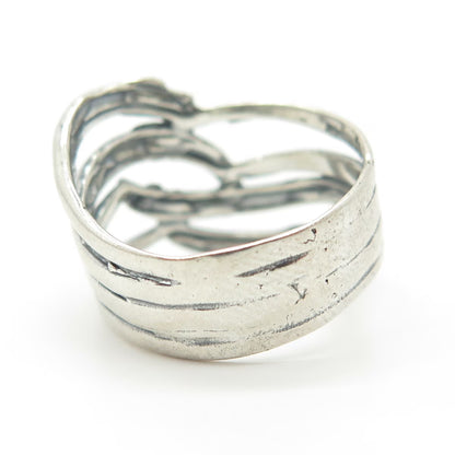 925 Sterling Silver Vintage Modernist 4-Row Ring Size 8.5