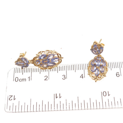 Chuck Clemency 925 Sterling Silver Gold Plated Real Tanzanite Dangle Earrings