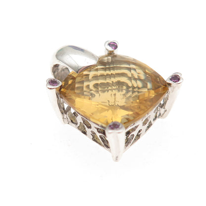 925 Sterling Silver Real Smoky Quartz & Amethyst Charm Pendant