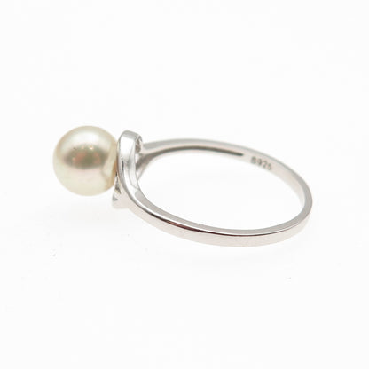 925 Sterling Silver Real Pearl Bypass Ring Size 9