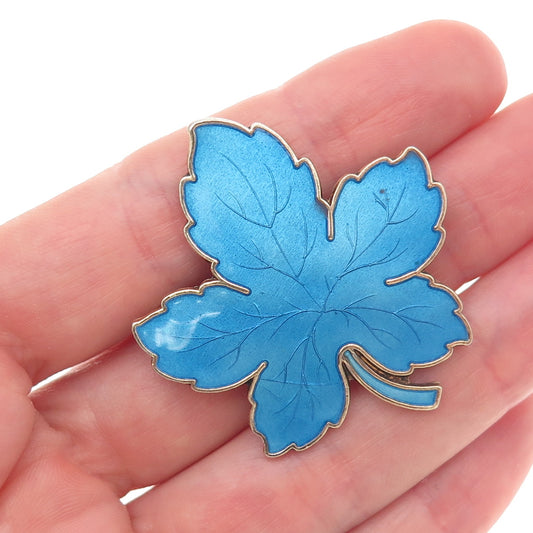 Meka 925 Sterling Silver Gold Plated Vintage Denmark Enamel Floral Pin Brooch