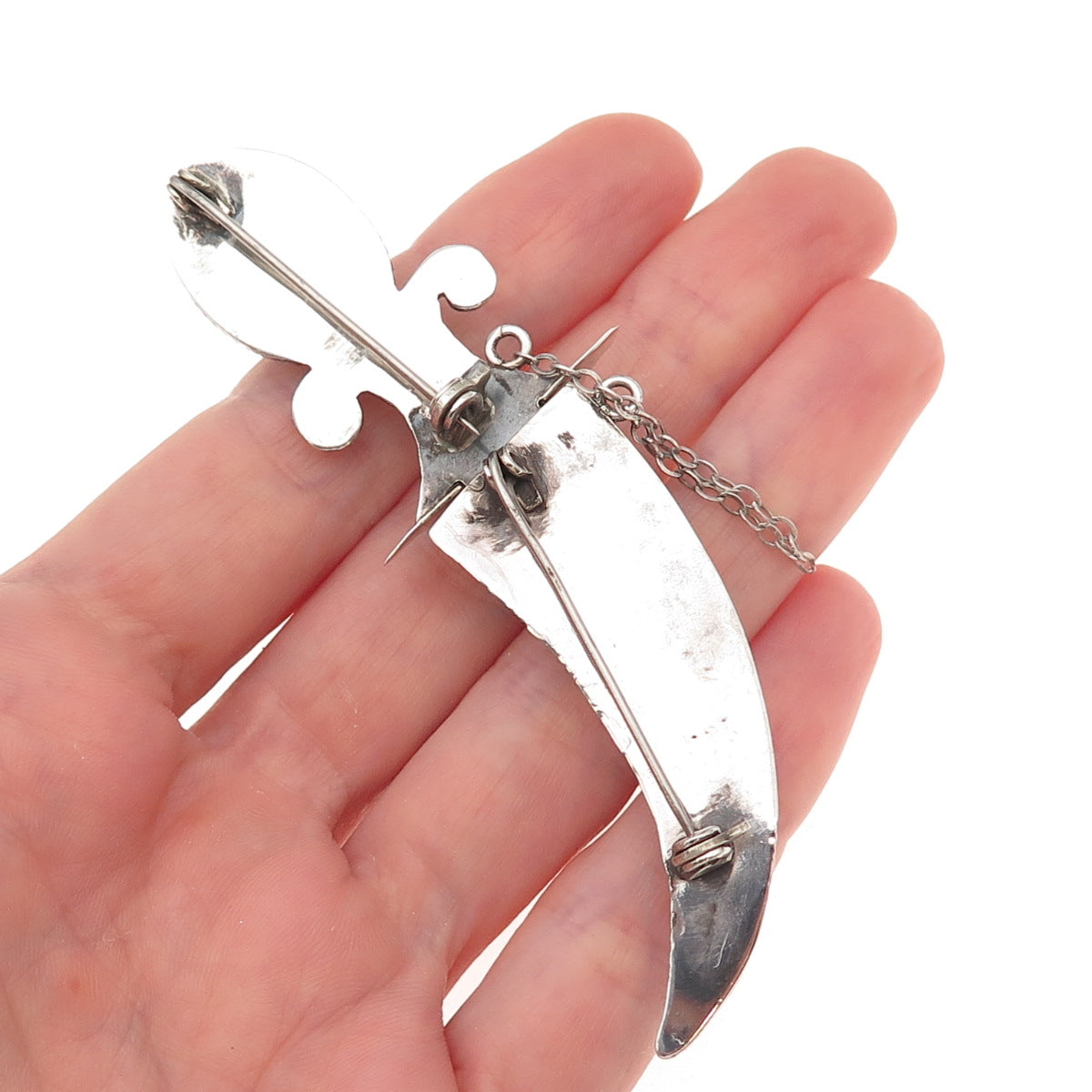 925 Sterling Antique Art Deco Real Amethyst Dagger in Sheath 2-Pc Pin Brooch