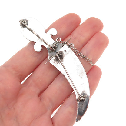 925 Sterling Antique Art Deco Real Amethyst Dagger in Sheath 2-Pc Pin Brooch