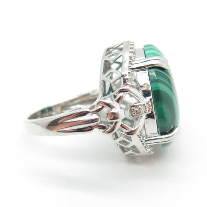 HN HENG NGAI 925 Sterling Silver Real Diamond & Malachite Ring Size 6