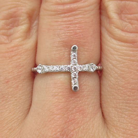 925 Sterling Silver Pave C Z Cross Ring Size 7